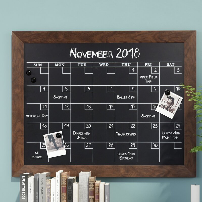 Three Posts Framed Monthly Calendar Magnetic Wall Mounted Chalkboard